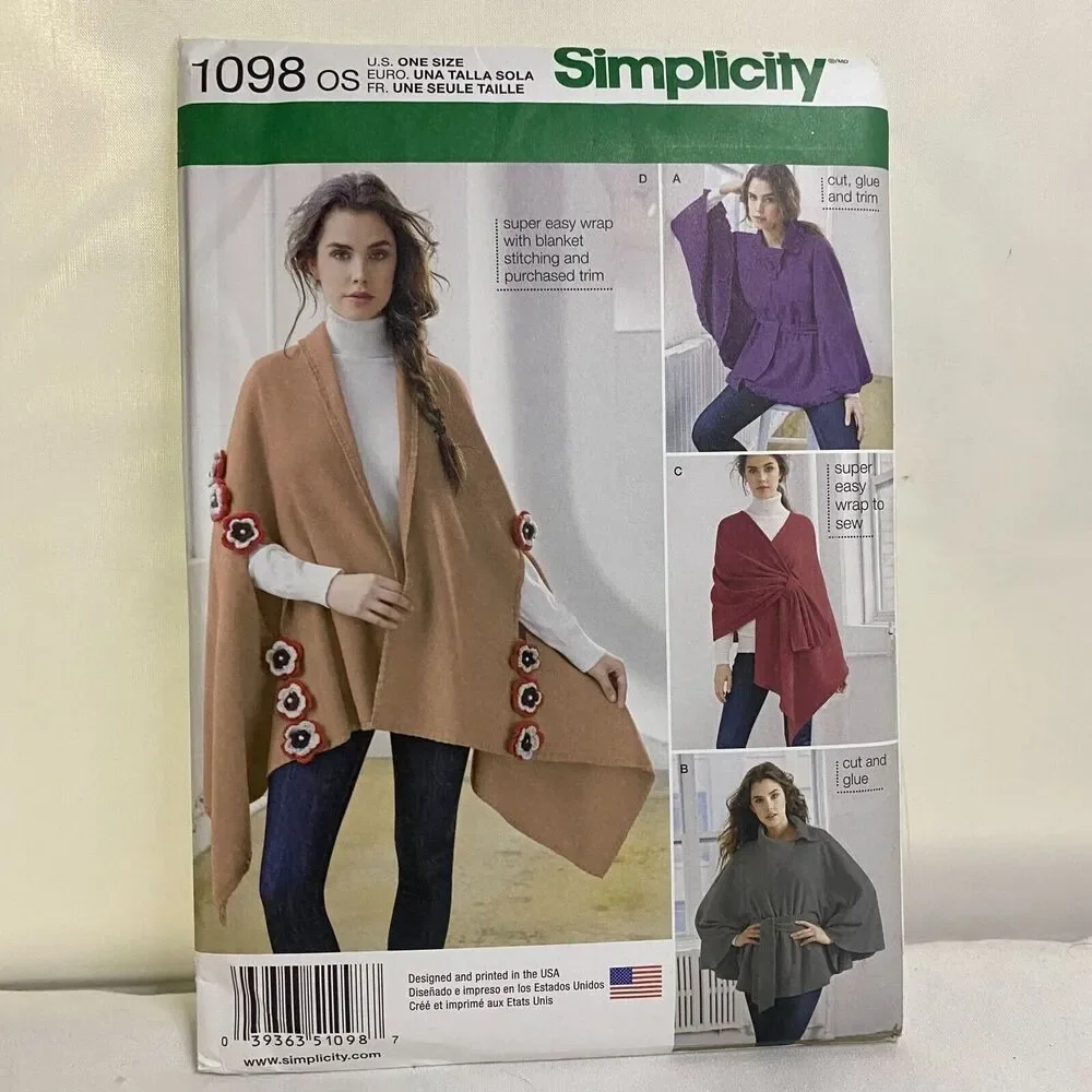 #1098 Simplicity Misses Fleece Ponchos and Wraps Sewing Patterns